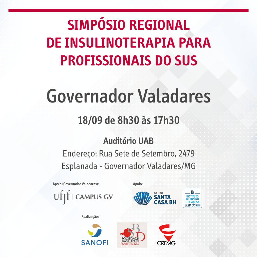 Inscrições para o Simpósio Regional de Insulinoterapia para Profissionais do SUS em Governador Valadares já estão abertas